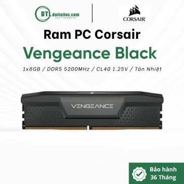 RAM PC Corsair Vengeance Black 8GB DDR5 5200MHz CL40 Tản Nhiệt (CMK8GX5M1B5200C40)