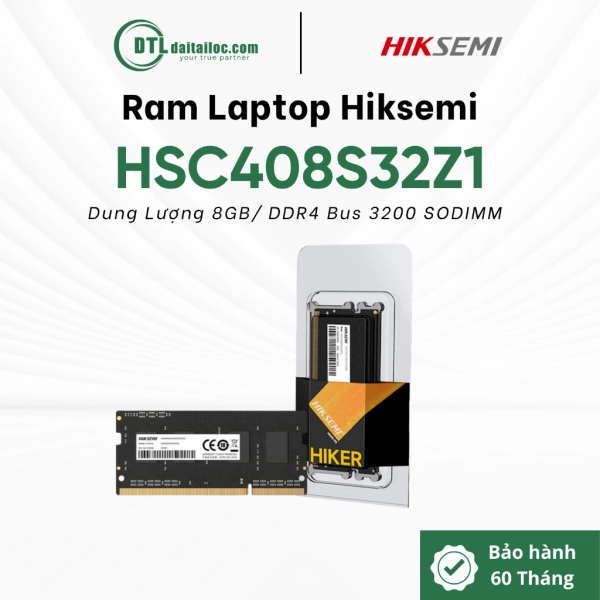 Ram Laptop Hiksemi 8GB DDR4 Bus 3200 SODIMM Đen Không Tản (HSC408S32Z1) 