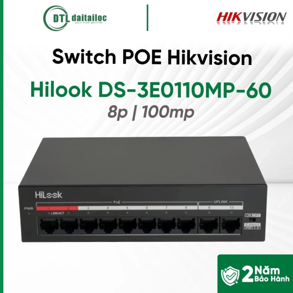 Switch Poe Hikvision DS-3E0110MP-60 (8p, 100mp)/ Hilook