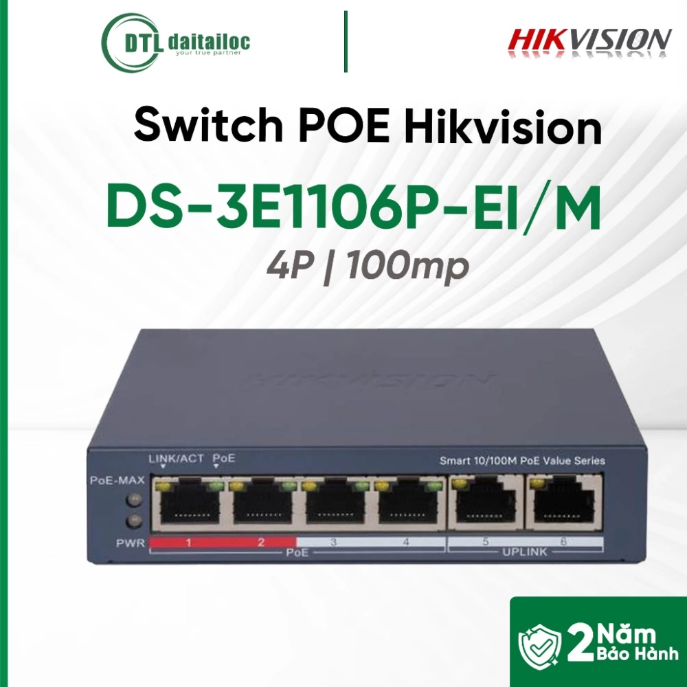 	Switch Poe Hikvision DS-3E1106P-EI/M (4p, 100mp)