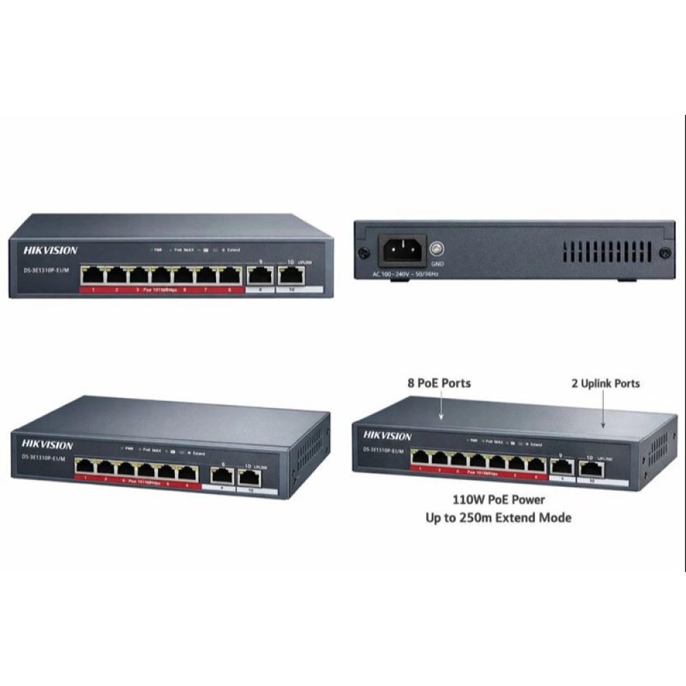 	Switch POE Hikvision DS-3E1310P-EI/M (8P, 100MP)