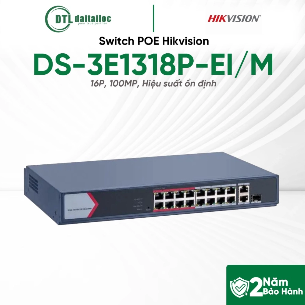 Switch POE Hikvision DS-3E1318P-EI/M (16P, 100MP)