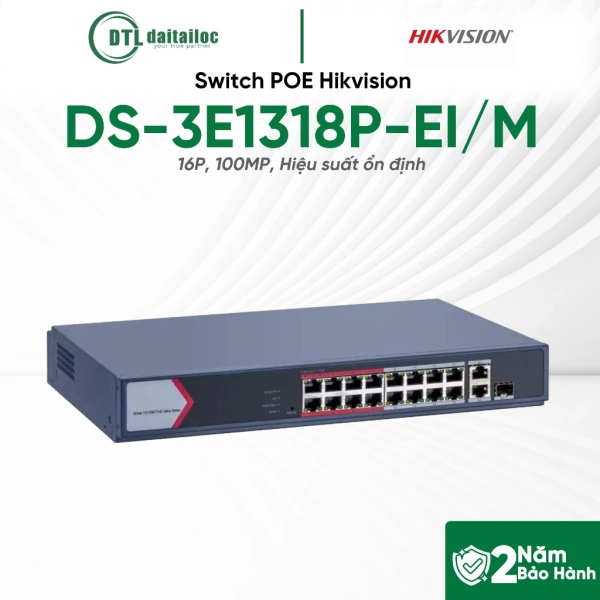 Switch POE Hikvision DS-3E1318P-EI/M (16P, 100MP)