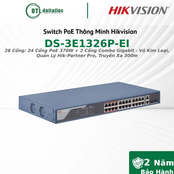 Switch Poe Hikvision DS-3E1326P-EI(24P, 100MP)