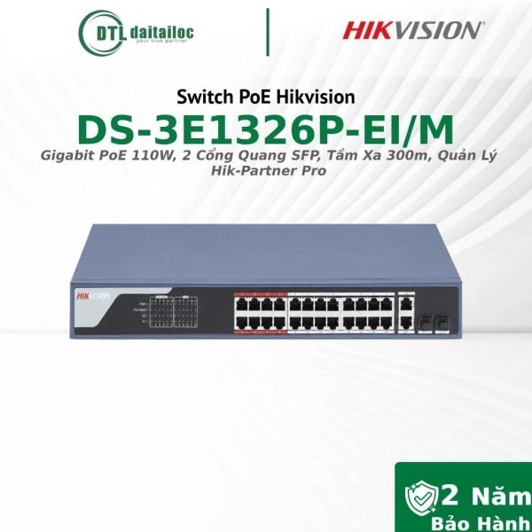 	Switch Poe Hikvision DS-3E1326P-EI/M (24P,100MP)