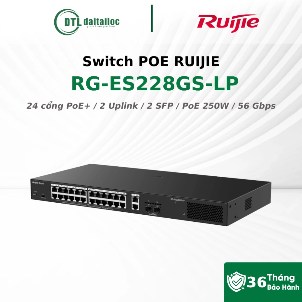 Switch POE RUIJIE RG-ES228GS-LP (24P+ 2P ULINK+ 2P LAN) 1000Mp (Kèm Nguồn)