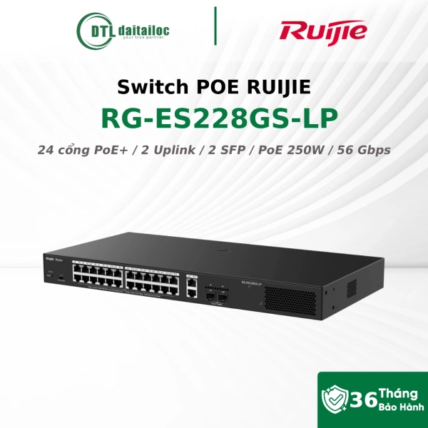 Switch POE RUIJIE RG-ES228GS-LP (24P+ 2P ULINK+ 2P LAN) 1000Mp (Kèm Nguồn)