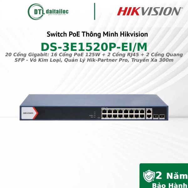 	Switch Poe Hikvision DS-3E1520P-EI/M(16P, 1000MP)