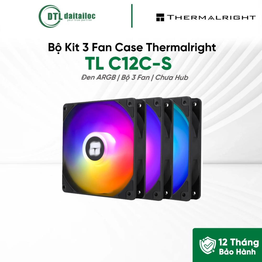 Bộ Kit 3 Fan Case Thermalright TL C12C-S X3 ARGB (Đen, Bộ 3 Fan, Chưa Hub)