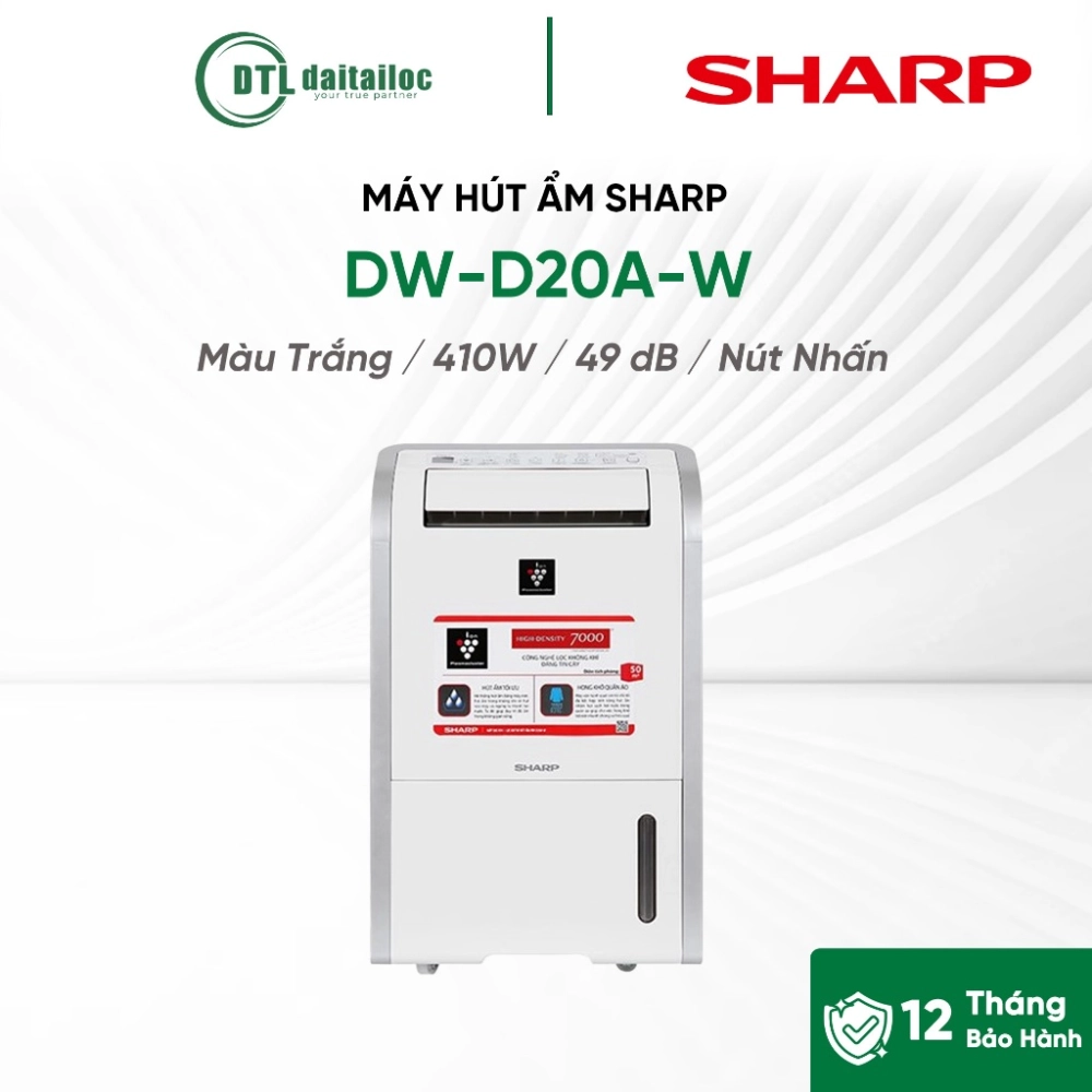 Máy Hút Ẩm Sharp DW-D20A-W Hút Ẩm 20L/Ngày Phòng 50m² Công Suất 270W Sấy Khô Quần Áo