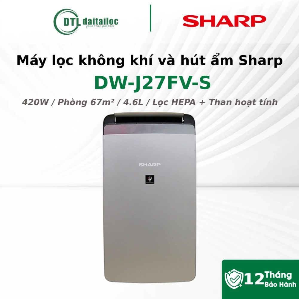 Máy Hút Ẩm Kết Hợp Lọc Không Khí Sharp DW-J27FV-S 27L/Ngày Phòng 68m² Lọc Bụi Khử Mùi