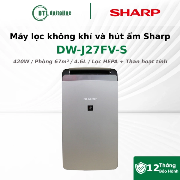 Máy Hút Ẩm Kết Hợp Lọc Không Khí Sharp DW-J27FV-S 27L/Ngày Phòng 68m² Lọc Bụi Khử Mùi