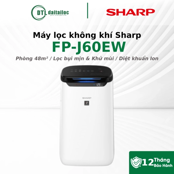 Máy Lọc Không Khí Sharp FP-J60E-W Diện Tích Lọc 48m² Tạo Ion Plasmacluster Lọc Vi Khuẩn Bụi