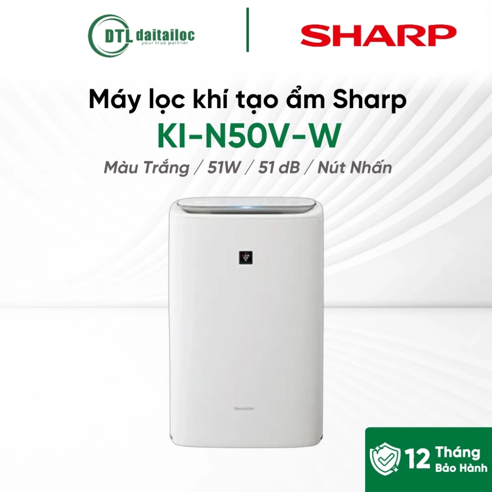 Máy lọc khí tạo ẩm Sharp KI-N50V-W Plasmacluster Ion 25000 HEPA Lọc Bụi PM2.5 Phòng 38m²