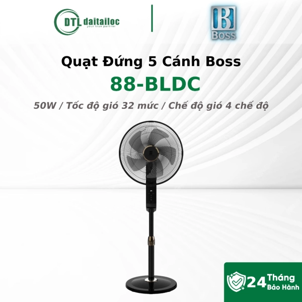Quạt Đứng 5 Cánh Boss 88-BLDC 50W Tốc độ gió 32 mức
