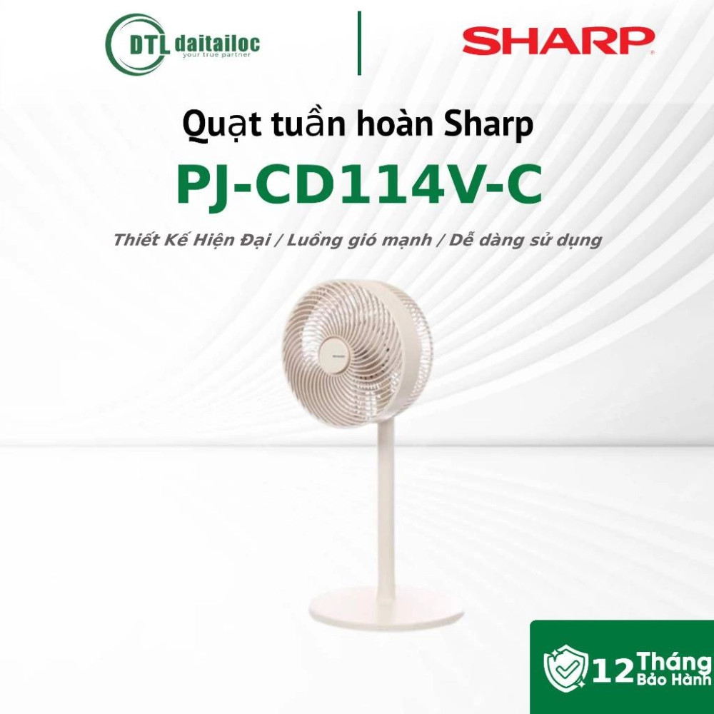 Quạt tuần hoàn Sharp PJ-CD114V-C Màu Trắng Be 36W Nút Nhấn Điều Khiển Từ Xa Có Khay Chứa Tinh Dầu