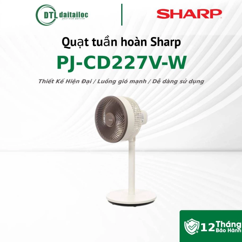 Quạt tuần hoàn Sharp PJ-CD227V-W Màu Trắng Be 24W Nút Nhấn Điều Khiển Từ Xa Giọng Nói