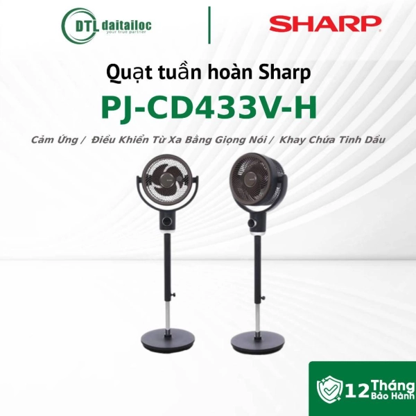 Quạt tuần hoàn Sharp PJ-CD433V-H Màu Đen Xám 20W Cảm Ứng Có Khay Chứa Tinh Dầu
