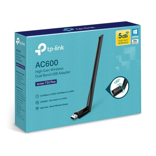 USB Thu wifi TP-Link Archer T2U Plus AC600 băng tần kép (2.4 GHz & 5 GHz)