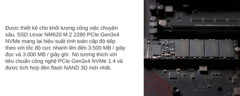 Ổ cứng SSD Lexar NM620 256GB M.2 2280 PCIe 3.0x4 (Đoc 3000MB/s - Ghi 1300MB/s) - (LNM620X256G-RNNNG)