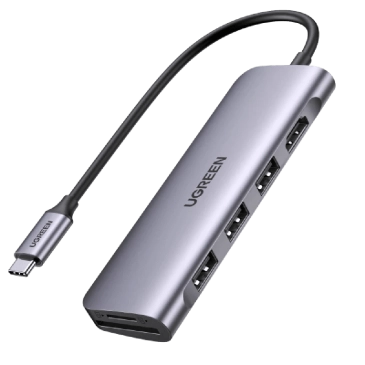 Hub Ugreen 6 trong 1, USB Type C sang 3 cổng USB 3.0, USB-C to 3 Ports USB3.0-A Hub + HDMI + TF/SD (Space Gray)